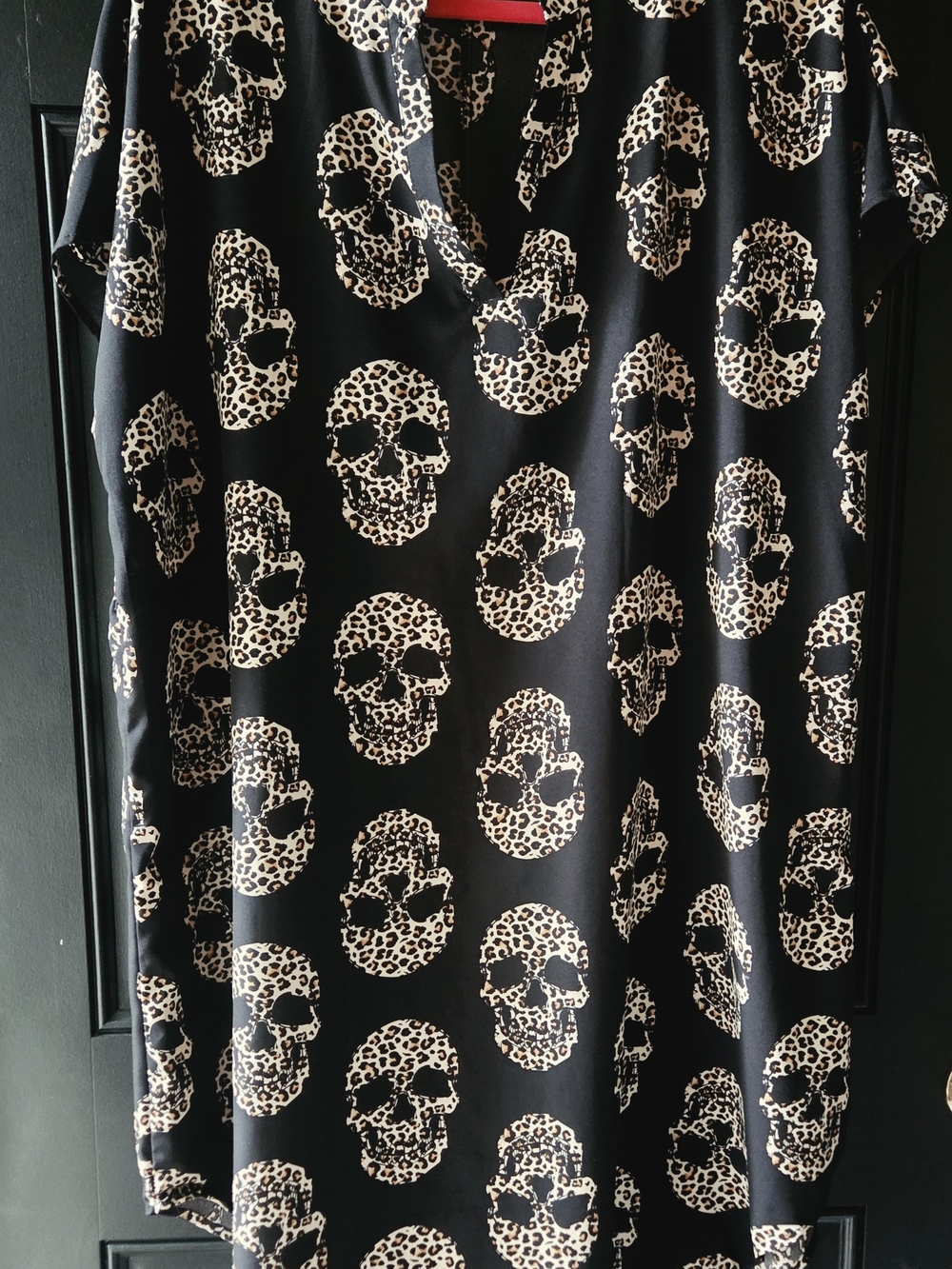 Black Midi Dress with Leopard Skull Print